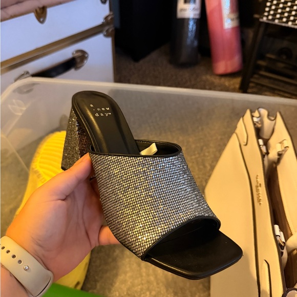 A New Day Women's Black and Silver Mules - Picture 1 of 3